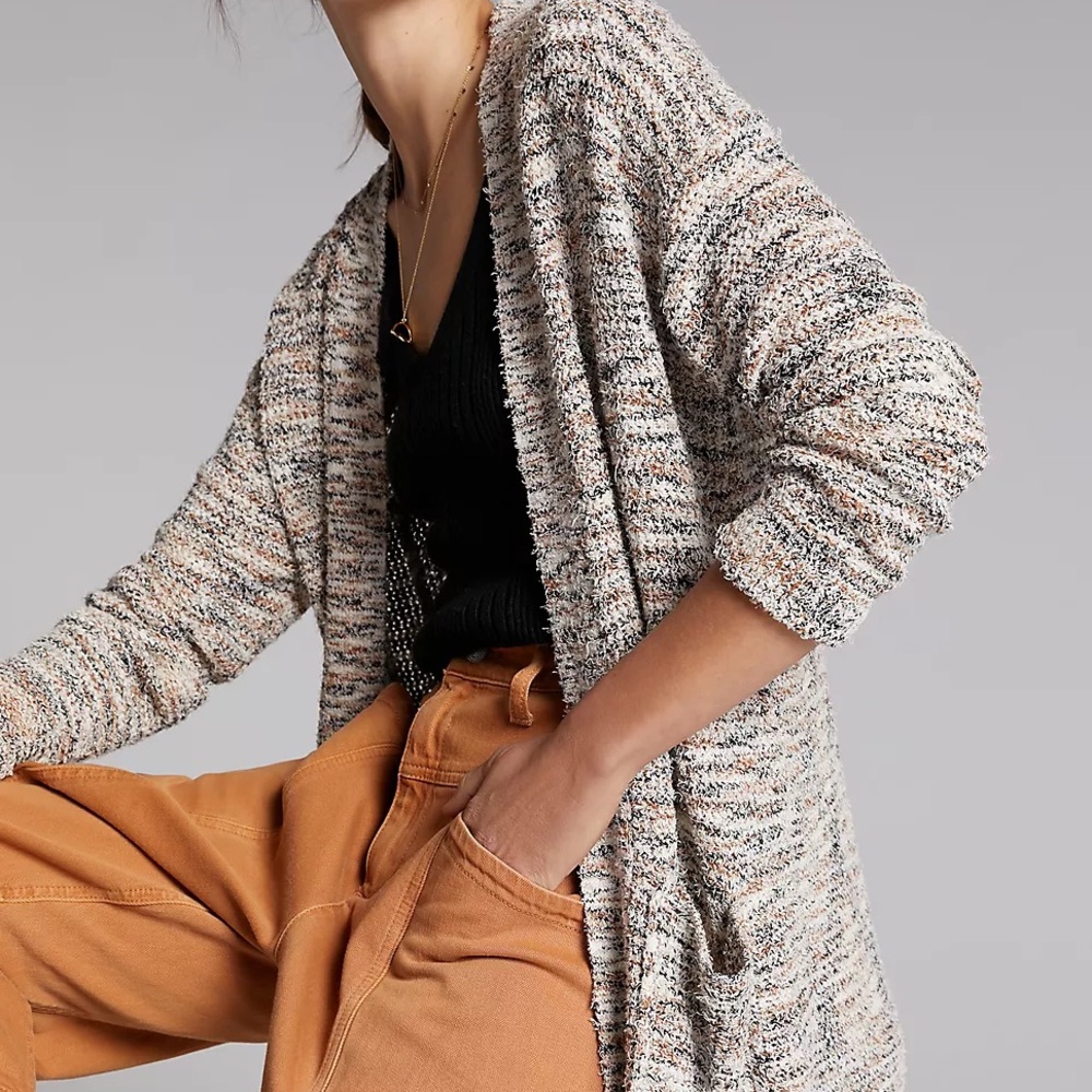 Cream and Gray Knit Sweater Cardigan Size M - Picture 2 of 11